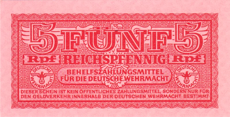 5 Reichspfennig Banknote Drittes Reich Wehrmachtsausgabe