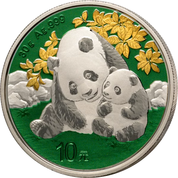 10 Yuan China Premium Panda Selection 2024 mit Grünrhodium