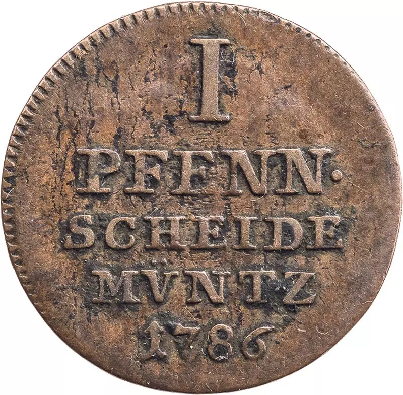 1 Pfennig Paderborn Bischof Friedrich Wilhelm von Westfalen 1785 und 1786
