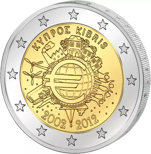 2 Euro Zypern 10 Jahre Euro Gemeinschaftsausgabe aller Länder 2012 prägefrisch