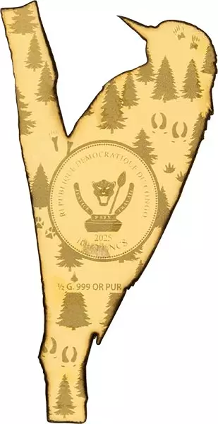 100 Francs Kongo Wildlife in Golden Shapes Buntspecht 2025