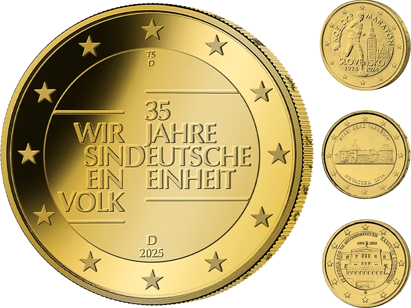 Kollektion: 2-Euro-Gedenkmünzen als vollvergoldete Premiumausgaben