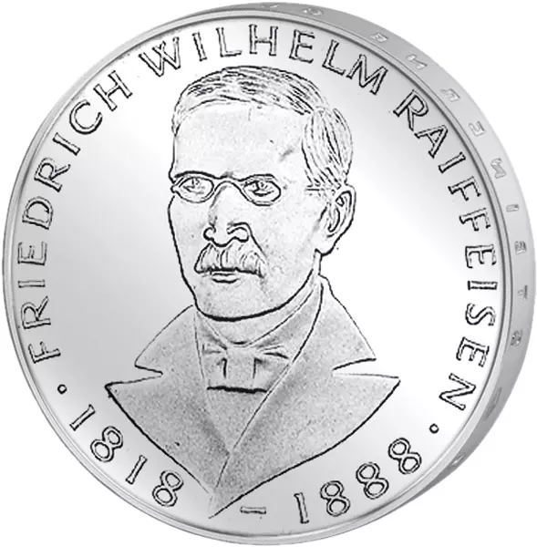 5 DM Münze BRD Friedrich Wilhelm Raiffeisen 1968 Stempelglanz