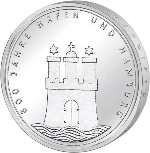 10 DM Münze BRD 800 Jahre Hamburger Hafen 1989 Stempelglanz