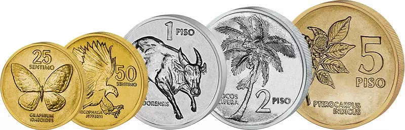 25 + 50 Sentimos und 1-5 Piso Kursmünzen Philippinen 1991-1994
