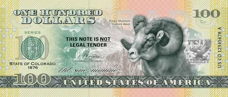 100 Dollars USA Banknote State Dollar - Colorado Rocky Mountains Bighorn Sheep 2022