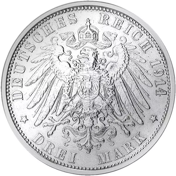 3 Mark Bayern König Ludwig III. 1914 vorzüglich
