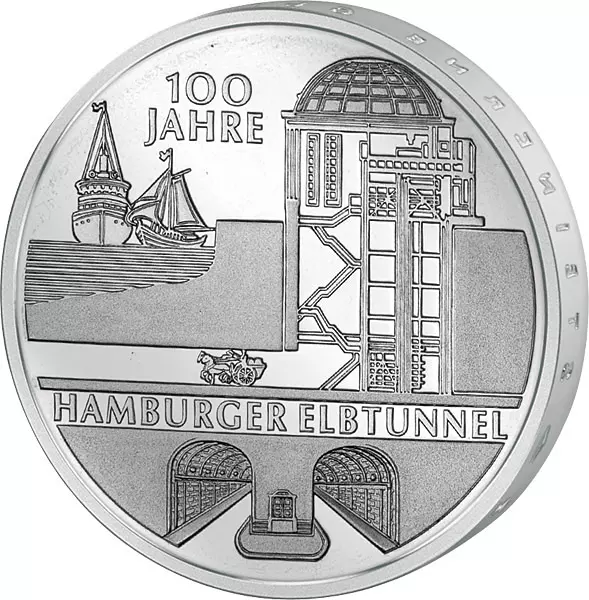 10 Euro BRD 100 Jahre Hamburger Elbtunnel 2011 Stempelglanz