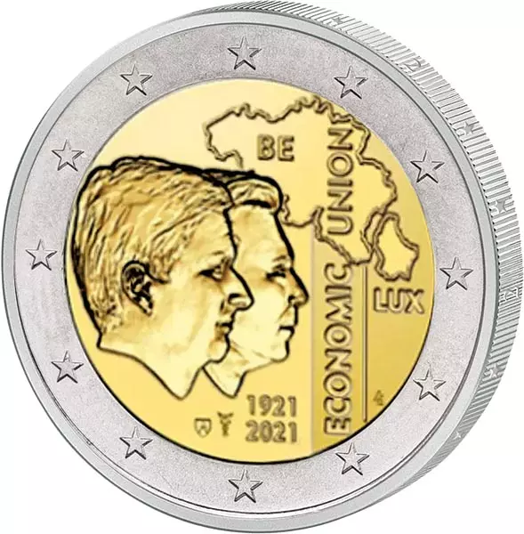 2 Euro Belgien 100 Jahre Wirtschaftsunion mit Luxemburg 2021