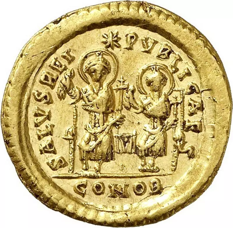 Solidus. Theodosius II.  und Valentinianus III. 402-450 n.Ch.