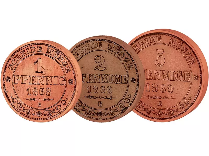 1 + 2 + 5 Pfennig Sachsen König Johann 1862-1873