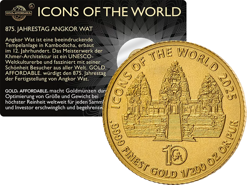 1/200 Unze Gold Ruanda Icons of the World - Angkor Wat 2025 1/200 Unze Gold Ruanda Icons of the World - Angkor Wat 2025