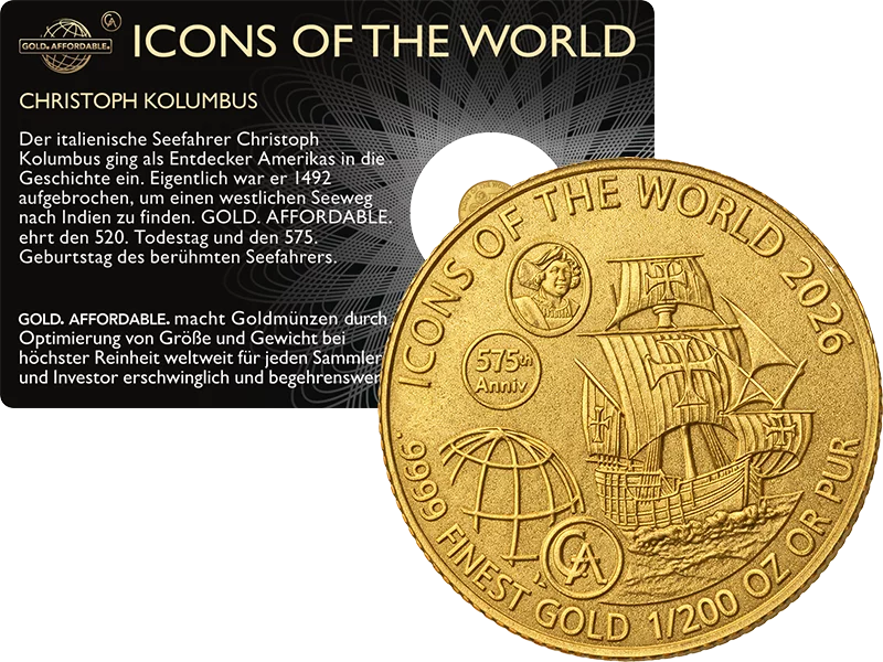 1/200 Unze Gold Ruanda Icons of the World - 520. Todestag und 575. Geburtstag Christoph Kolumbus 2026