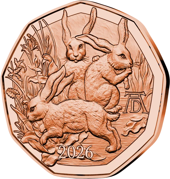 5 Euro Österreich Ostermünze - Dürers Hasentrio 2026