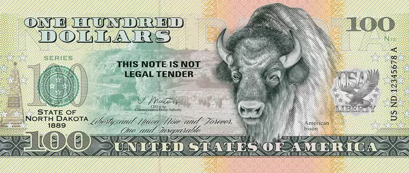 100 Dollars USA Banknote State Dollar - North Dakota Bison 2022