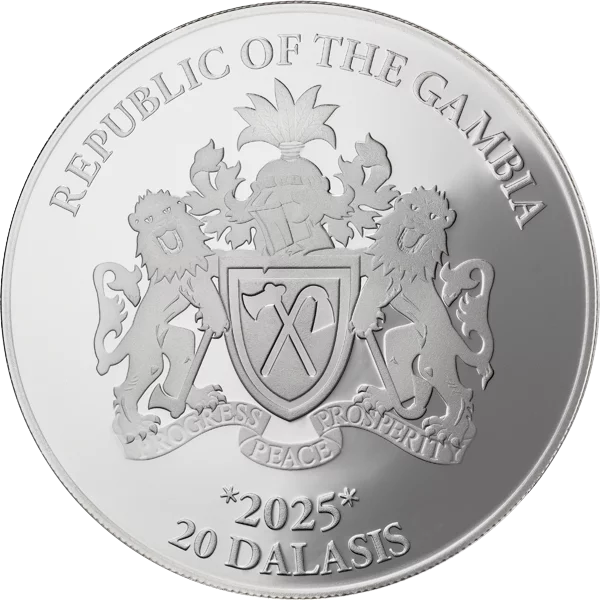 20 Dalasis Gambia Rhinos Silver Coin 2025