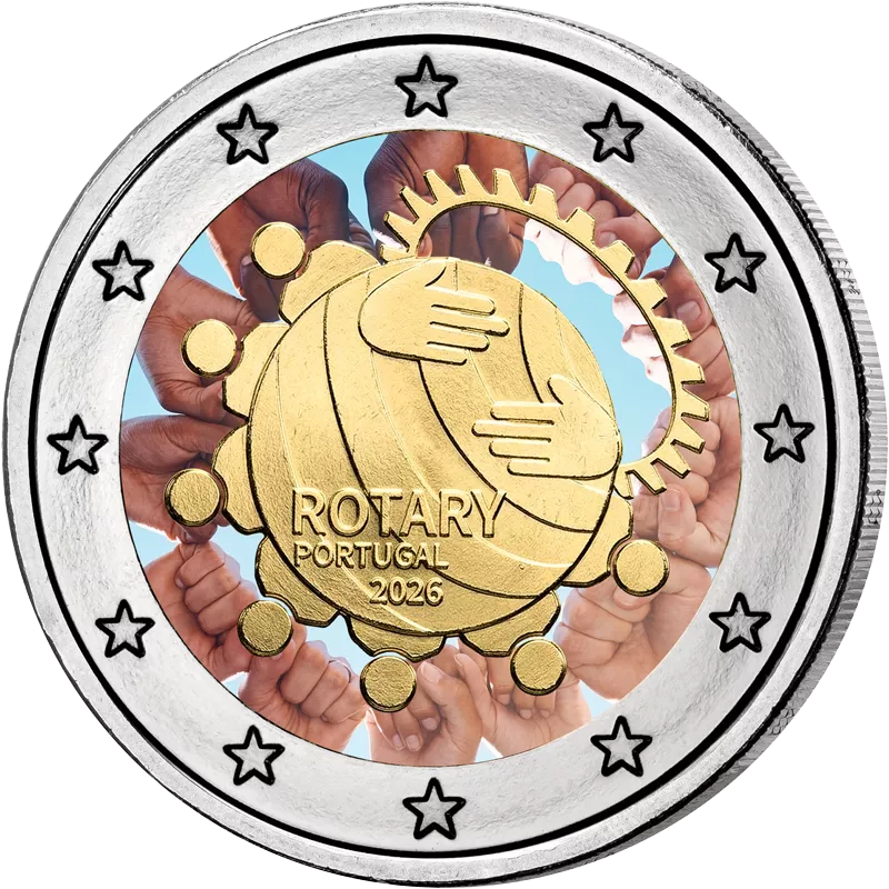 2 Euro Portugal 100 Jahre Rotary Club 2026 mit Farb-Applikation