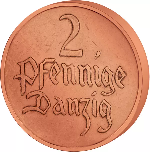 2 Pfennige Danzig Wert und Wappen 1923-1937 Sehr schön