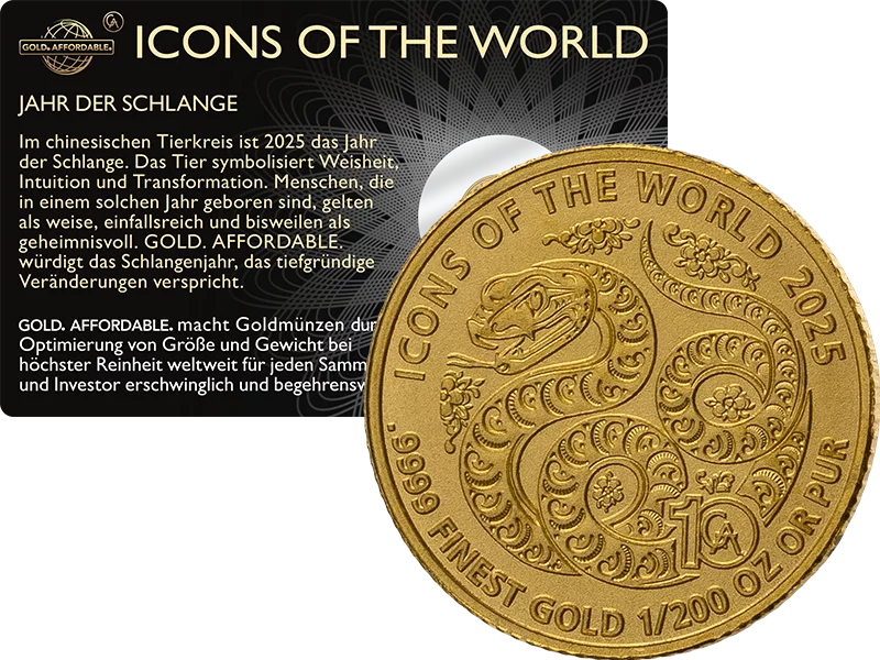 1/200 Unze Gold Ruanda Icons of the World - Jahr der Schlange 2025 1/200 Unze Gold Ruanda Icons of the World - Jahr der Schlange 2025