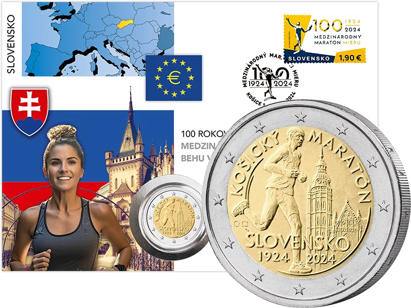 2 Euro Numisbrief Slowakei 100 Jahre Internationaler Marathonlauf in Kosice 2024