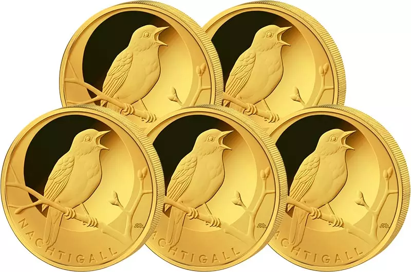 5 x 20 Euro BRD Heimische Vögel Nachtigall 2016 Stempelglanz (A - J)