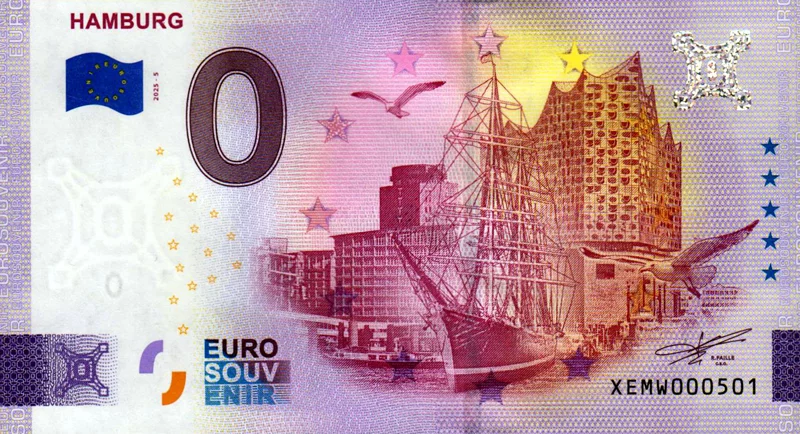 0-Euro-Banknote BRD Hamburg - Museumsschiff Rickmer Rickmers 2025
