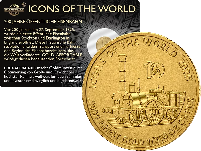 1/200 Unze Gold Ruanda Icons of the World - 200 Jahre Eröffnung der ersten öffentlichen Eisenbahn 2025