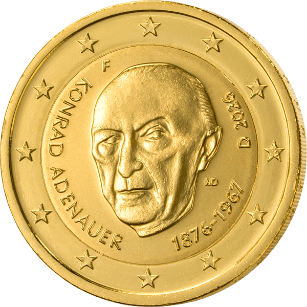2-Euro-Gedenkmünze BRD Erster Kanzler - Konrad Adenauer 2026 als vollvergoldete Premiumausgabe