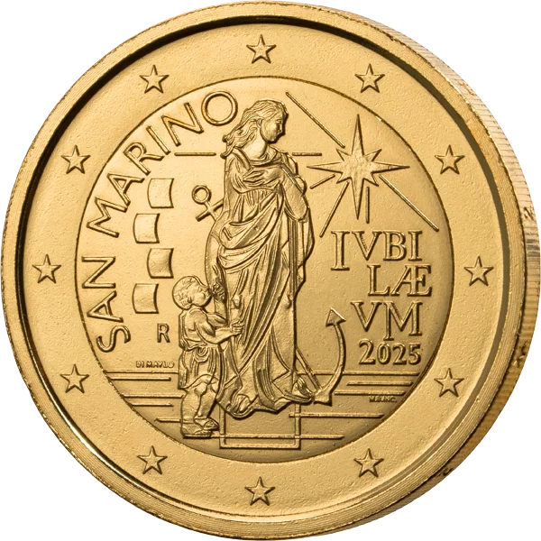 2-Euro-Gedenkmünze San Marino Heiliges Jahr 2025 als vollvergoldete Premiumausgabe 2-Euro-Gedenkmünze San Marino Heiliges Jahr 2025 als vollvergoldete Premiumausgabe