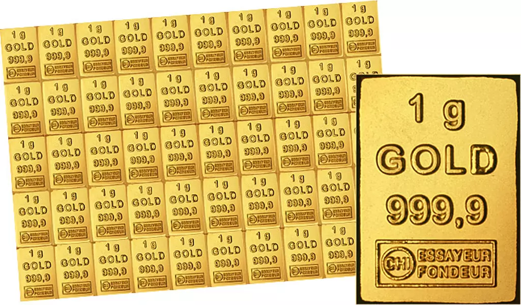 50 x 1 Gramm Goldbarren Knickbarren