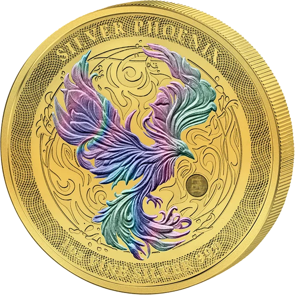 2 Dollars Niue Phoenix 2025 Golden Holographic 2 Dollars Niue Phoenix 2025 Golden Holographic