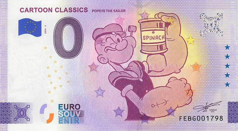 0-Euro-Banknote Malta Cartoon Classics - Popeye 2024
