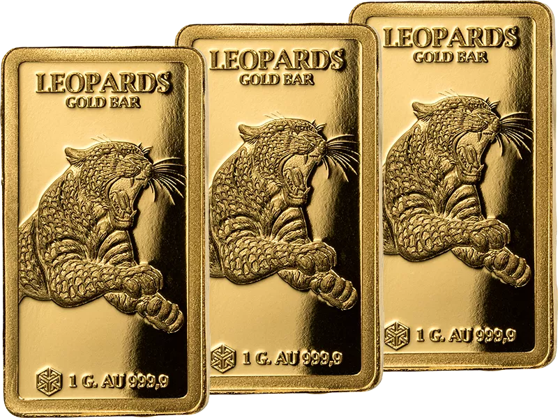 3 x 1 Gramm Goldbarren Gambia African Big Animals Gold Bars - Leopards 2026