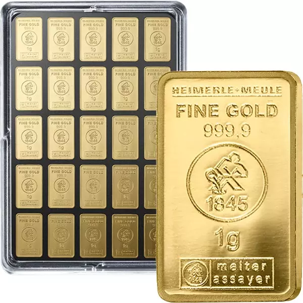 25 x 1 Gramm Goldbarren Heimerle & Meule Unity Bar