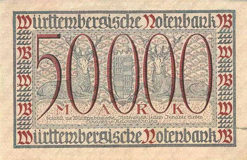 50.000 Mark Württemberg Württembergische Notenbank 1923
