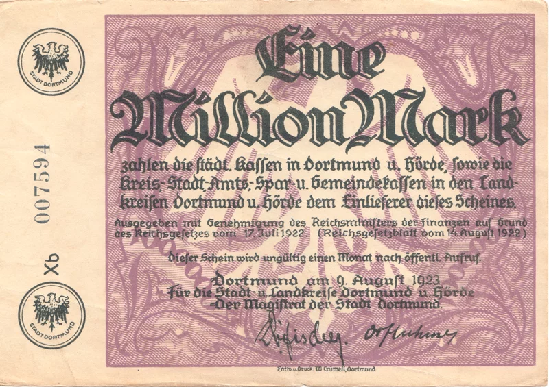 1 Million Mark Dortmund Banknote 1923