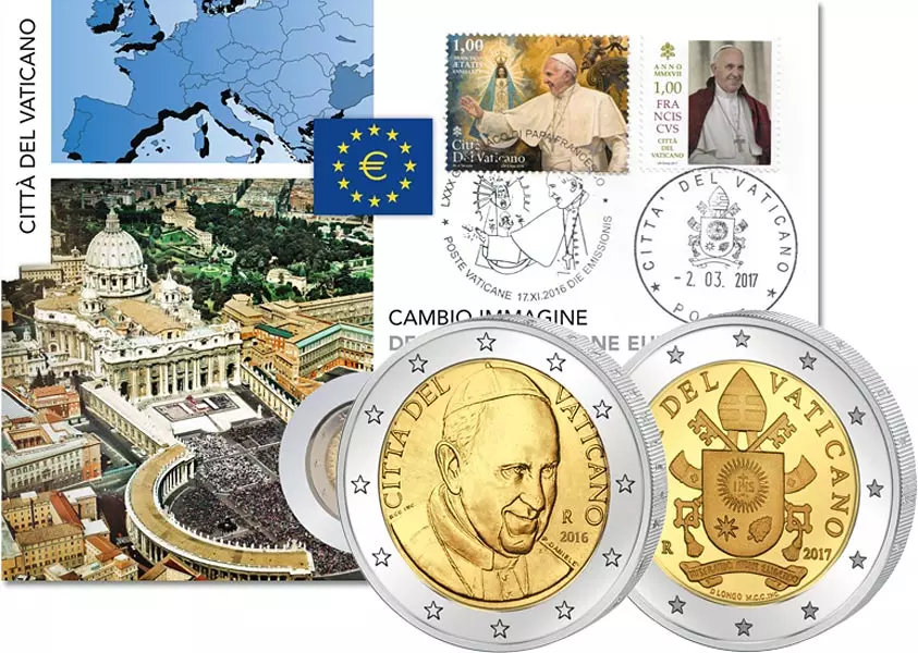 2 x 2 Euro Numisbrief Vatikan Porträt und Wappen Papst Franziskus 2017