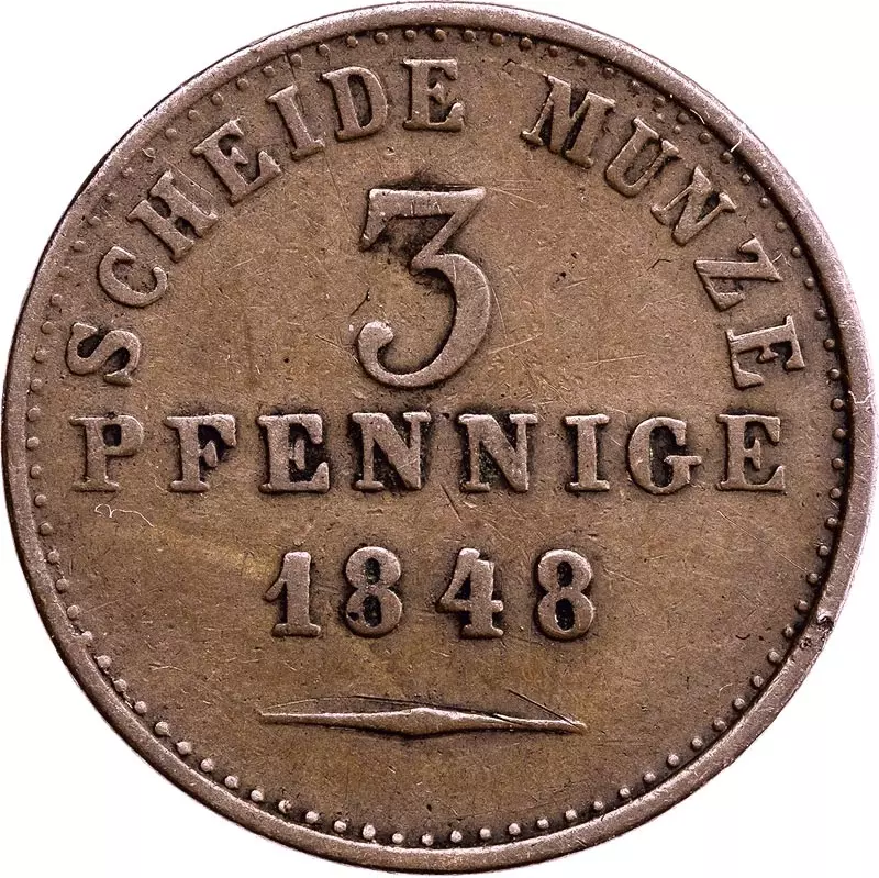 3 Pfennig Oldenburg Peter Friedrich August 1848