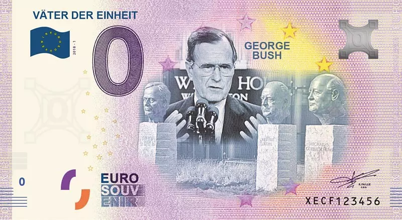 0-Euro-Banknote George Bush Väter der Einheit Jahr nach Wahl