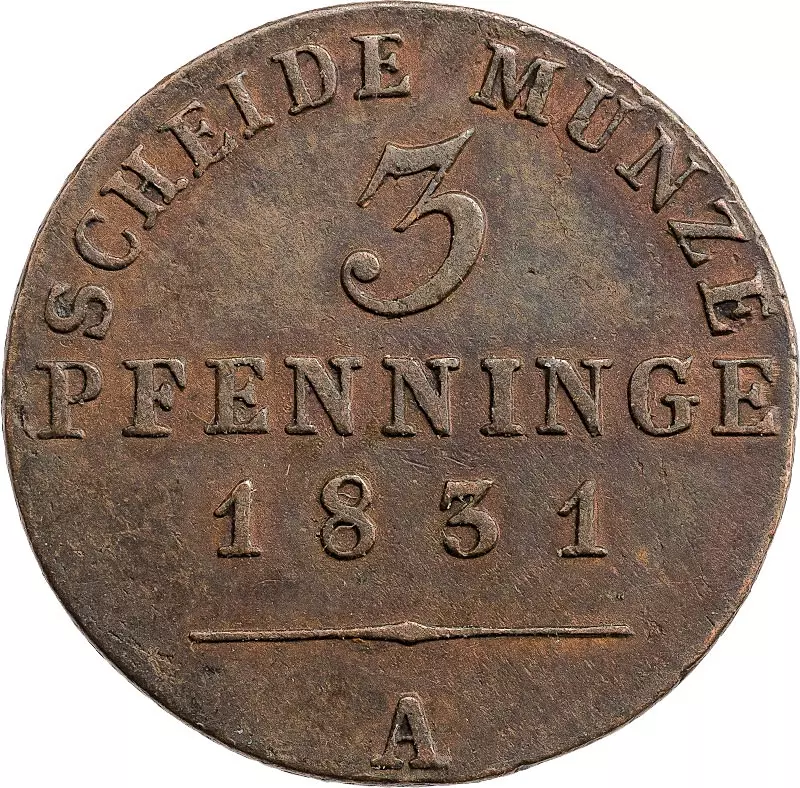 1, 2 und 3 Pfennig Preußen König Freidrich Wilhelm 1821-1840