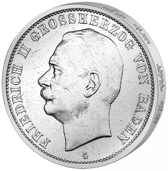 3 Mark Baden Großherzog Friedrich II. 1908-1915 sehr schön 3 Mark Baden Großherzog Friedrich II. 1908-1915 sehr schön