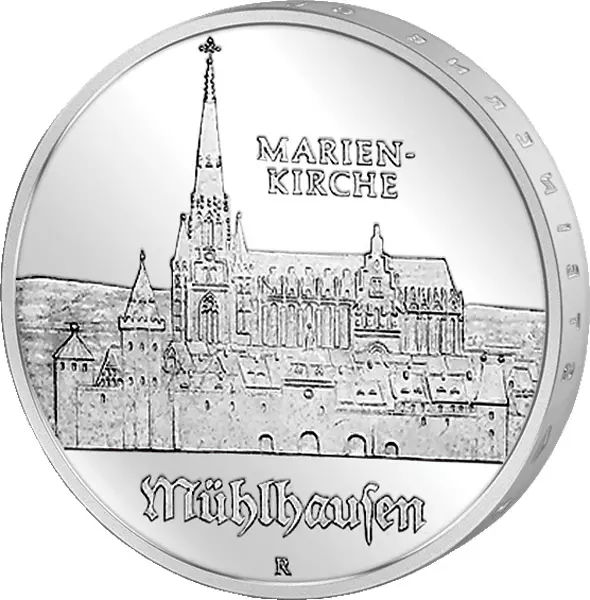 5 Mark DDR Marienkirche Mühlhausen 1989 Stempelglanz