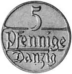 5 Pfennige Danzig Wert und Wappen 1923-1928 Sehr schön