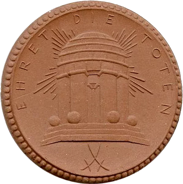 Porzellanmedaille Chemnitz auf die Gefallenen des 5. Sächsischen Infanterie-Regiments 104