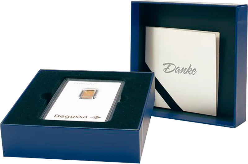 Geschenkschachtel Danke klassisch Blau - für Goldbarren und Münzen in Coin Cards