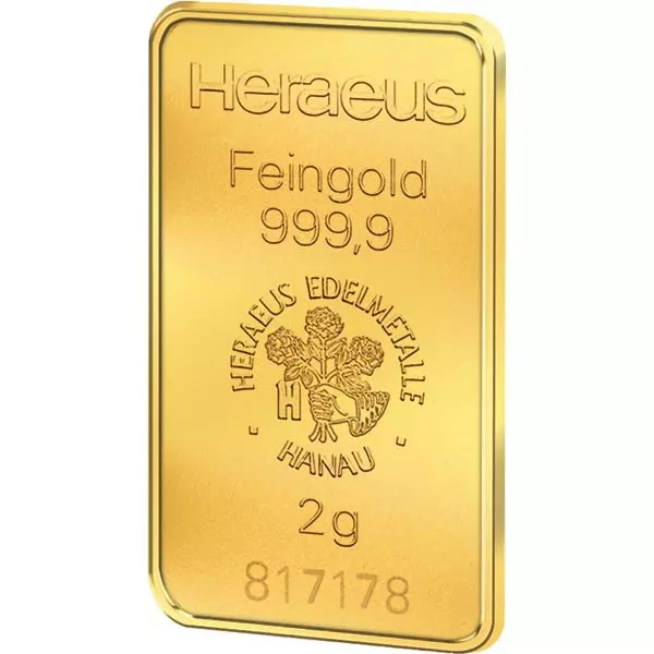 2 Gramm Goldbarren Heraeus Kinebar