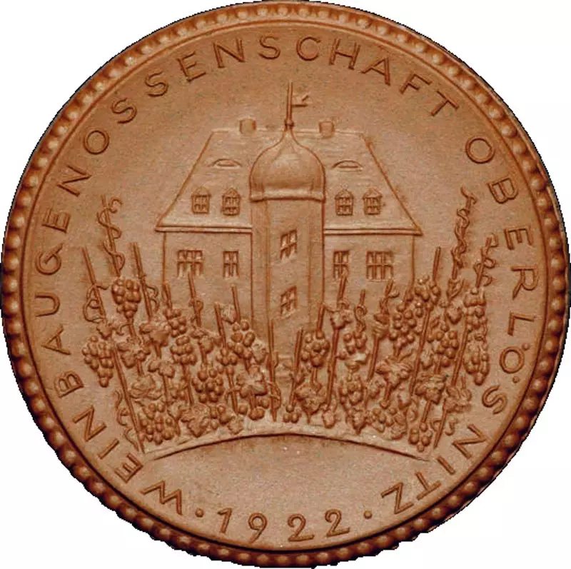 Porzellanmedaille Oberlößnitz (Sachsen) Auf das Fest der Weinbaugenossenschaft 1922