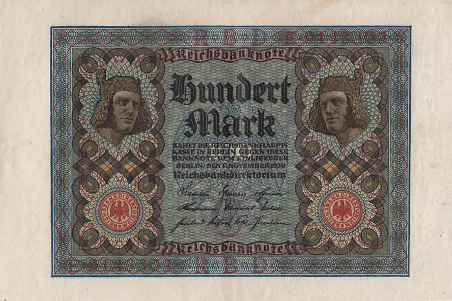 100 Mark Weimarer Republik Banknote Bamberger Reiter 1920