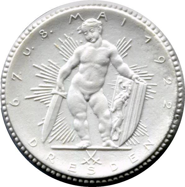 Porzellanmedaille Dresden Auf das Treffen der Verkehrstruppen 6. - 8. Mai 1922