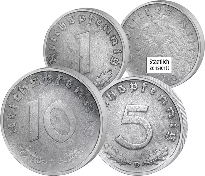 1, 5, 10 Reichspfennig Drittes Reich Hakenkreuz 1940-1945
